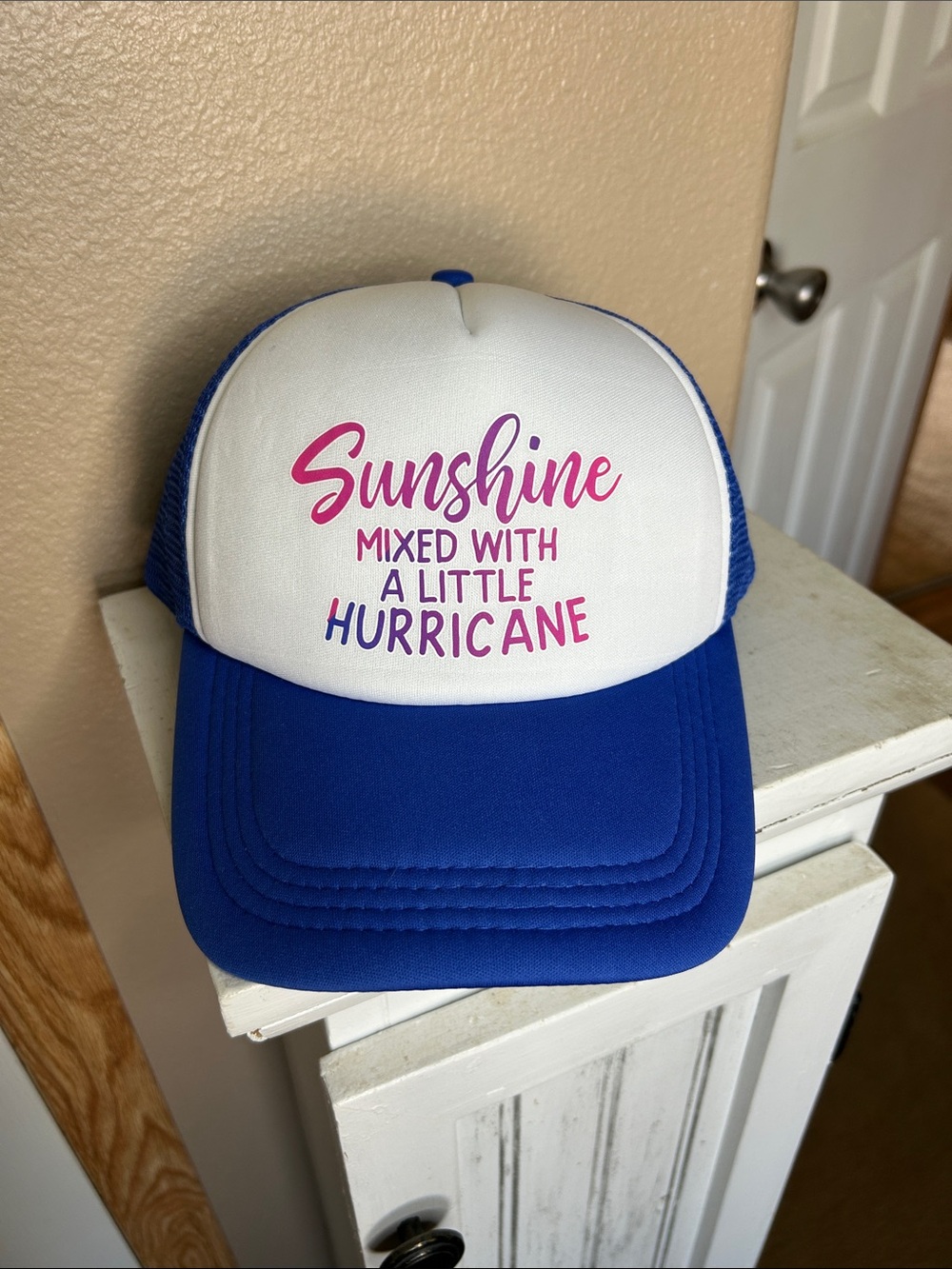 SUNSHINE Mixed with a Little Hurricane Blue Trucker Cap